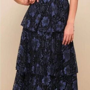 Floral Tiered Black and Blue Skirt